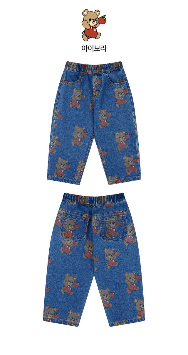 Floral Pattern Denim Pants