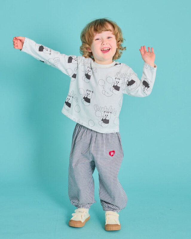 Floral Check Elastic-waist Pants