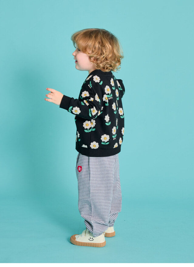 Floral Check Elastic-waist Pants