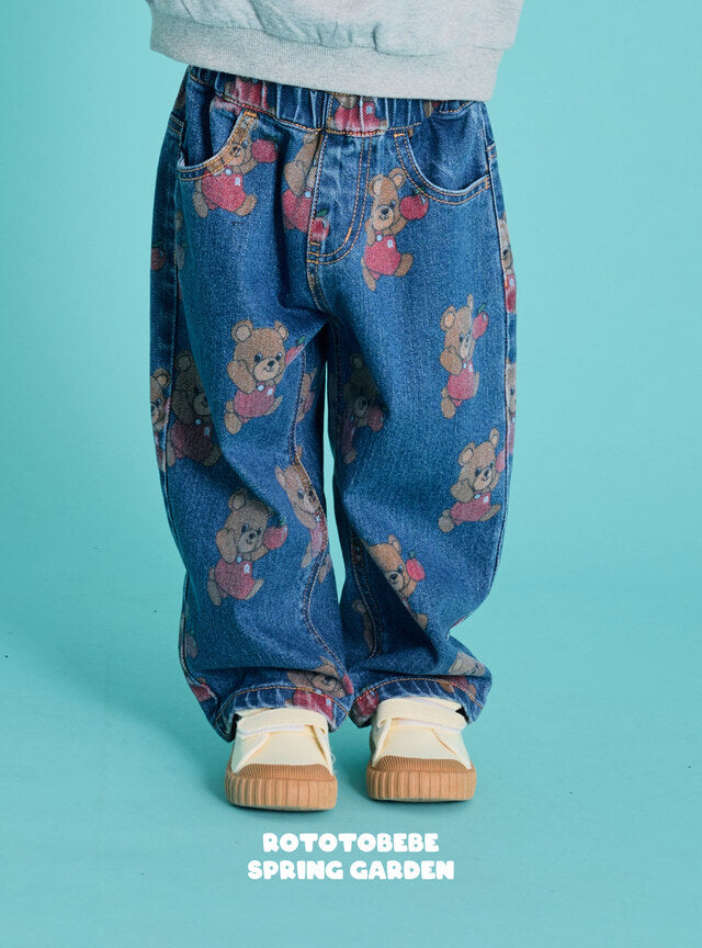 Floral Pattern Denim Pants