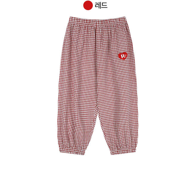 Floral Check Elastic-waist Pants