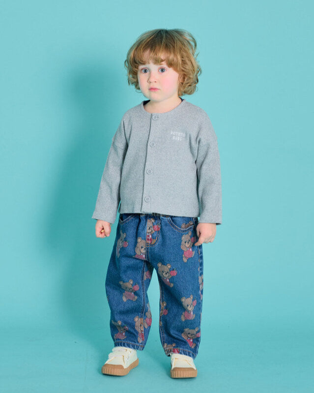 Floral Pattern Denim Pants
