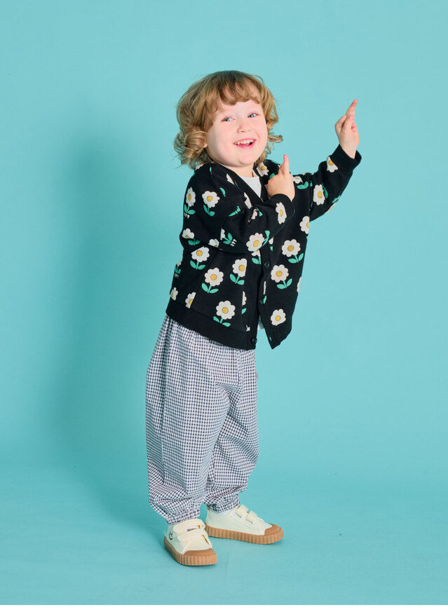 Floral Check Elastic-waist Pants