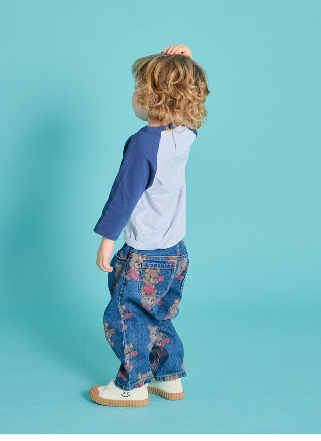 Floral Pattern Denim Pants