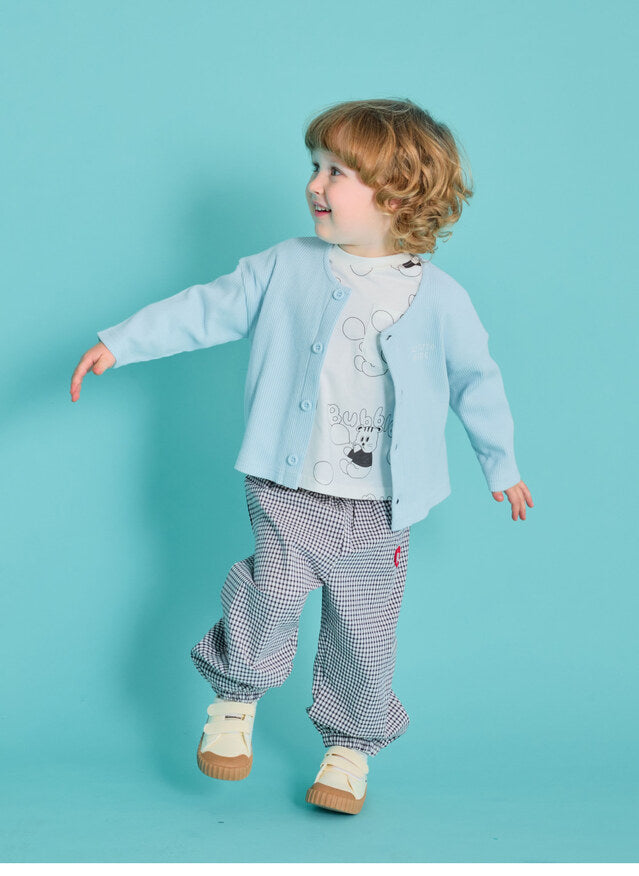 Floral Check Elastic-waist Pants