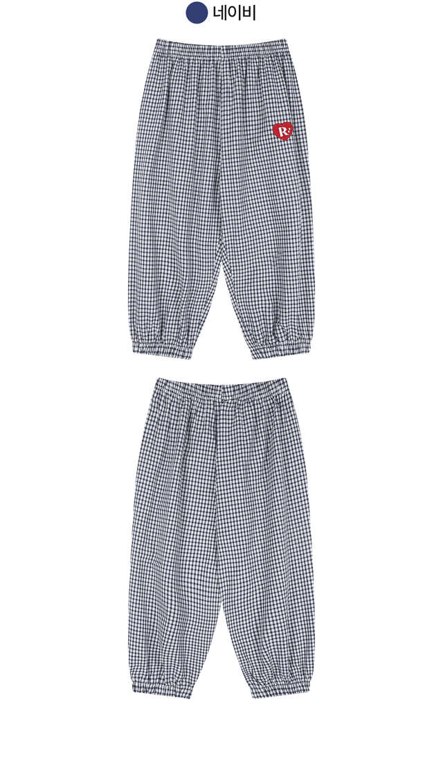 Floral Check Elastic-waist Pants