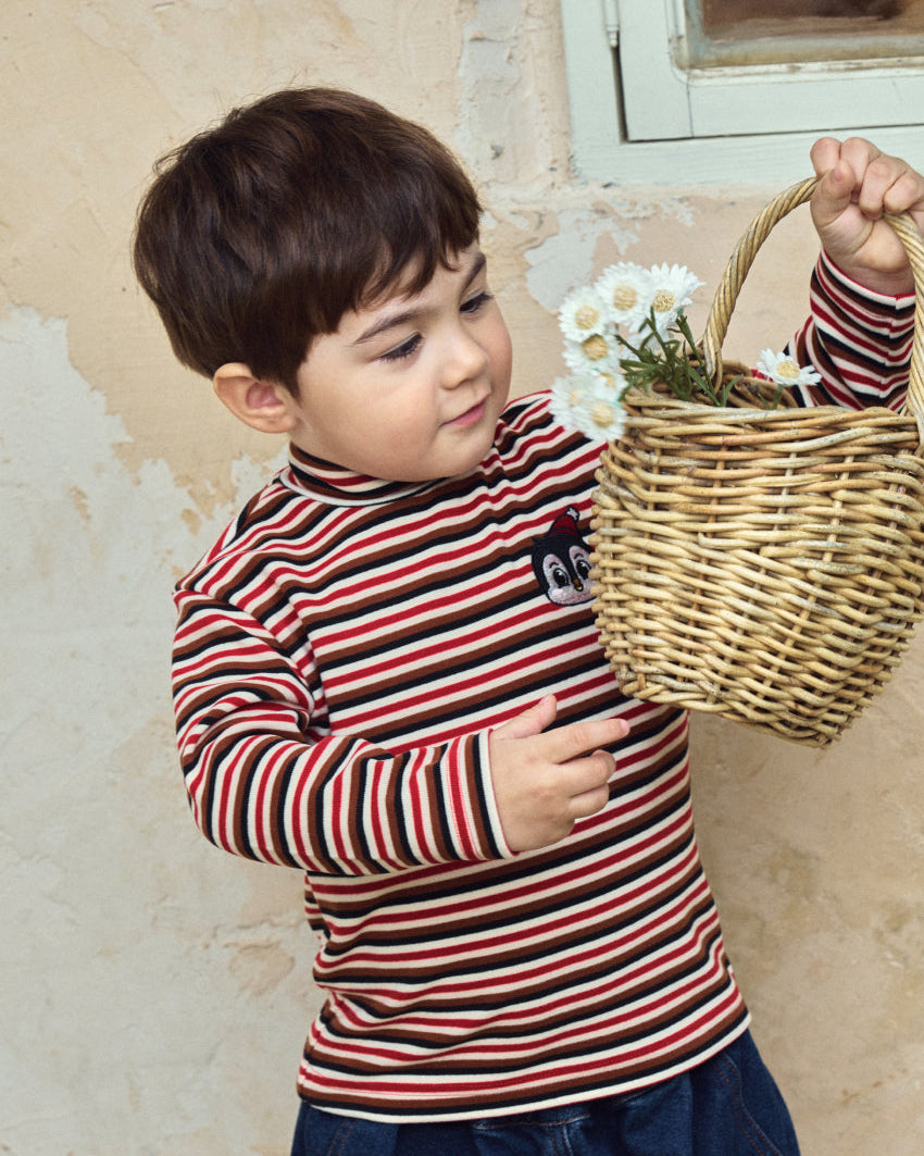 Double Brushed Fleece Stripe Turtleneck T-Shirt