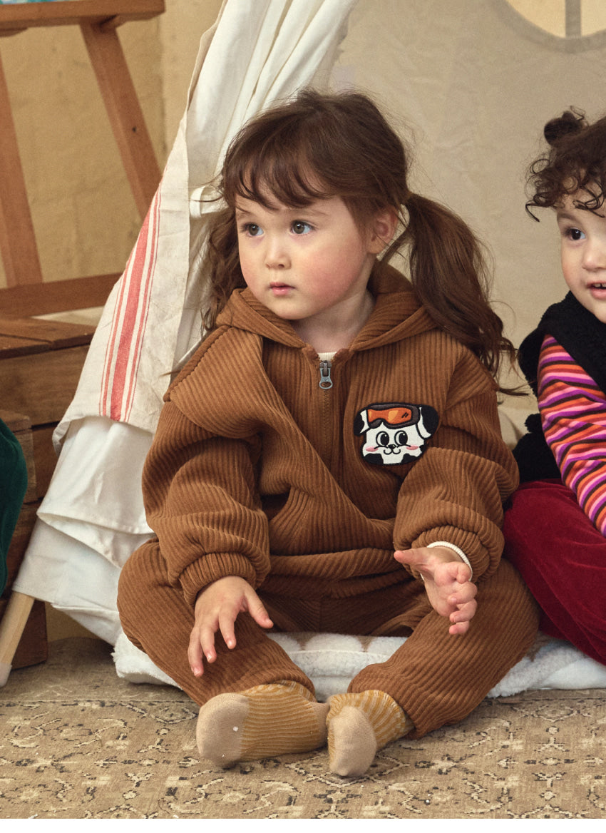 Corduroy Ear Flap Hooded Zip-Up