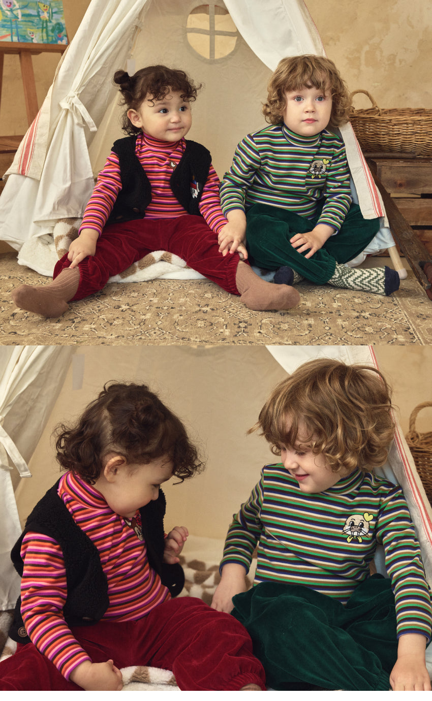 Double Brushed Fleece Stripe Turtleneck T-Shirt