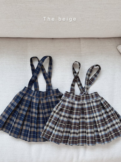 Pleated Plaid Suspender Skirt