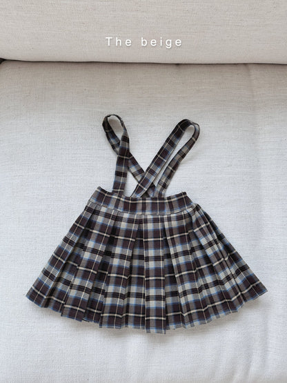 Pleated Plaid Suspender Skirt