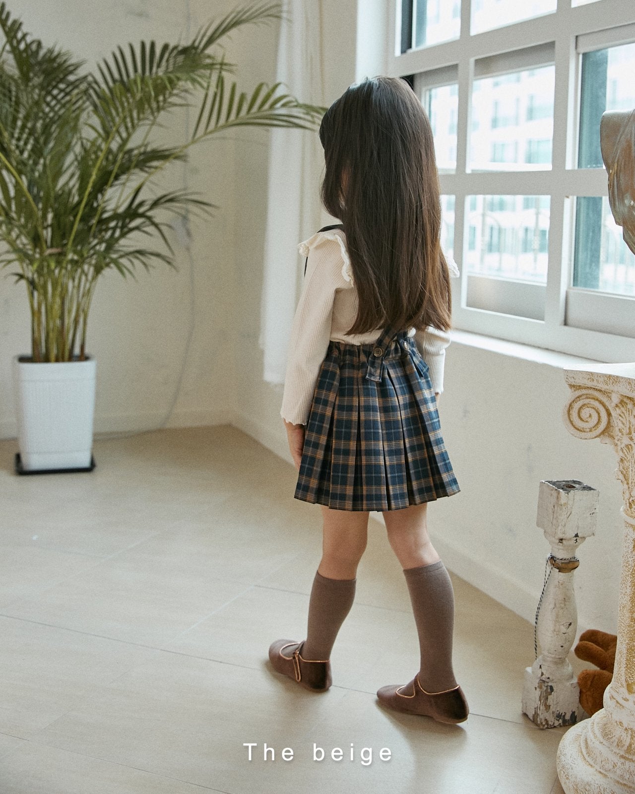 Pleated Plaid Suspender Skirt