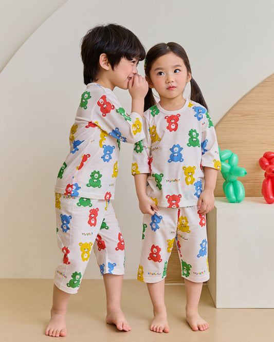 Colorful 3/4 Sleeve Jacquard PJ Set