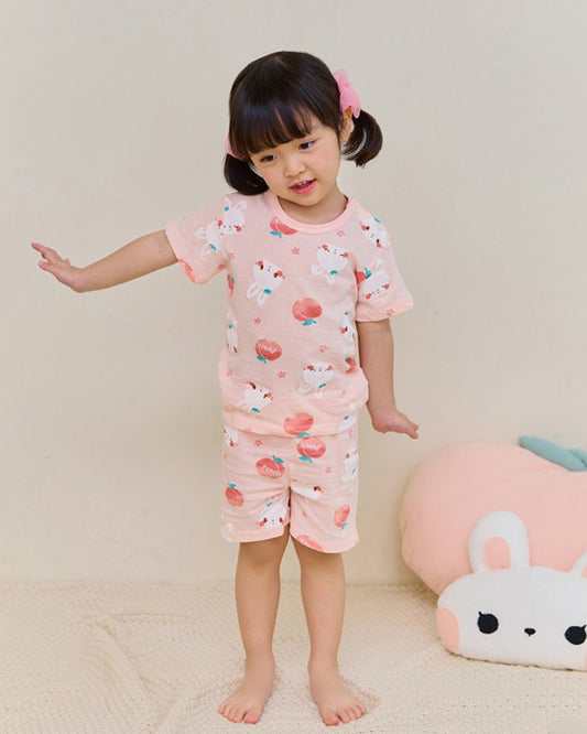 Peach Bunny Short Sleeve Jacquard PJ Set