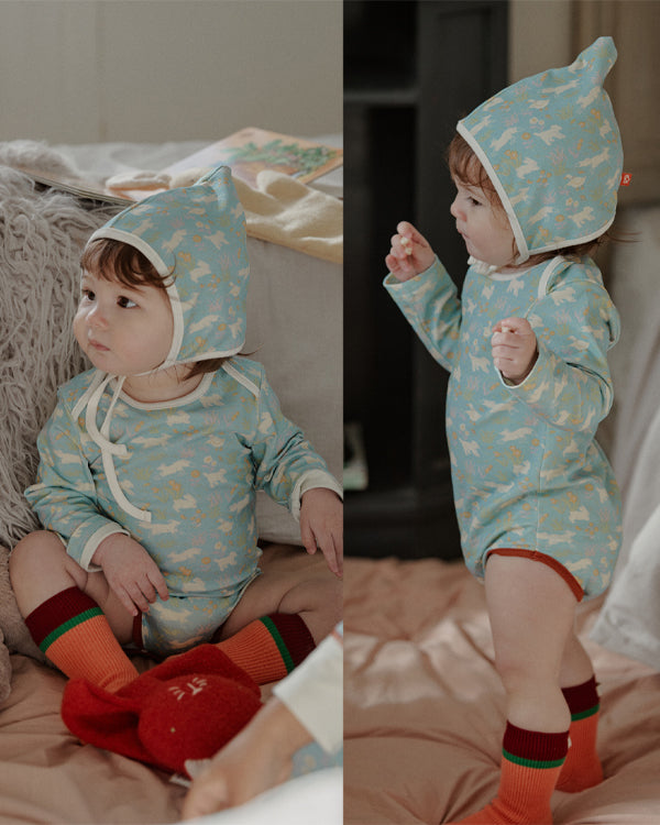 Pattern Body Suit & Bonnet Set (Blue)