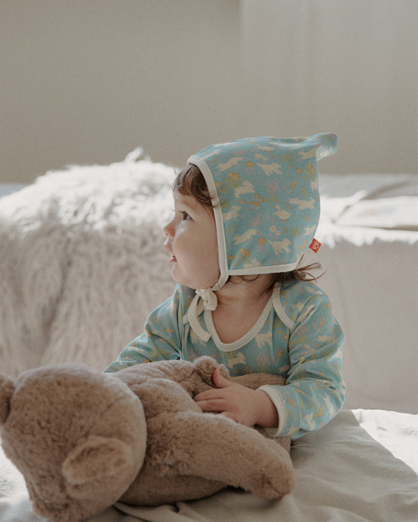 Pattern Body Suit & Bonnet Set (Blue)