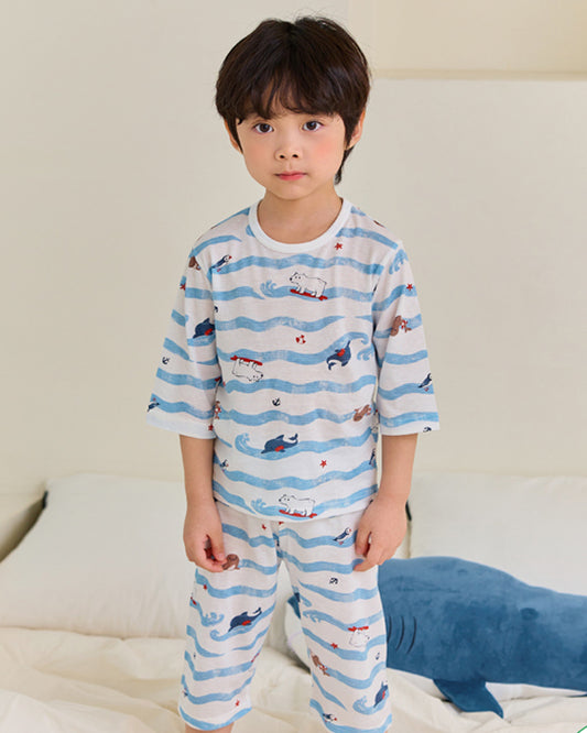 Wave 3/4 Sleeve Jacquard PJ Set