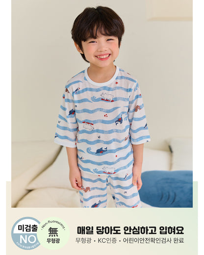 Wave 3/4 Sleeve Jacquard PJ Set