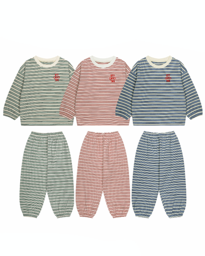 Double Brushed Fleece Retro Stripe Loungewear Set