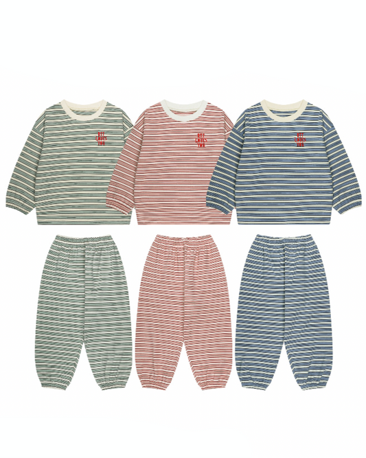 Double Brushed Fleece Retro Stripe Loungewear Set