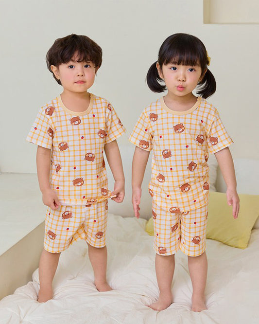 Check Bear Short Sleeve Bamboo PJ Set