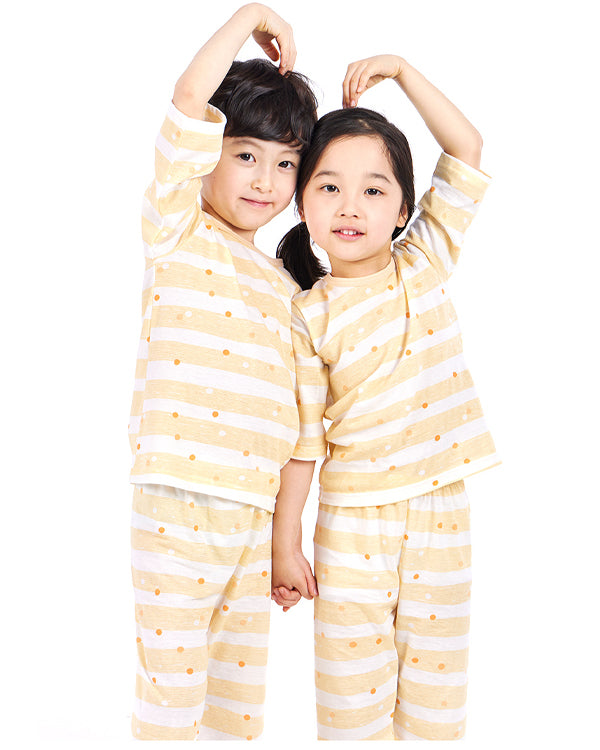 Yellow Dot 3/4 Sleeve Jacquard PJ Set