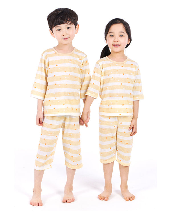 Yellow Dot 3/4 Sleeve Jacquard PJ Set