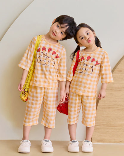 Happy 3/4 Sleeve Jacquard PJ Set