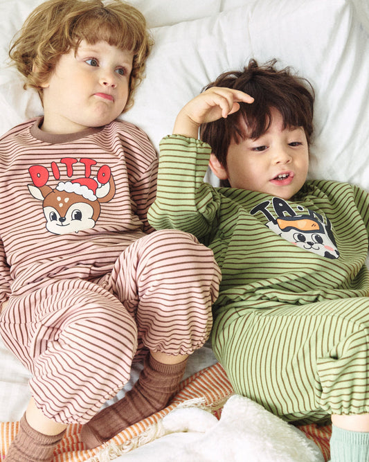 Double Brushed Fleece Stripe Loungewear Set
