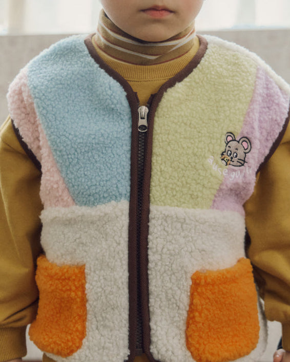 [26F] Paneled Color-Block Fleece Vest