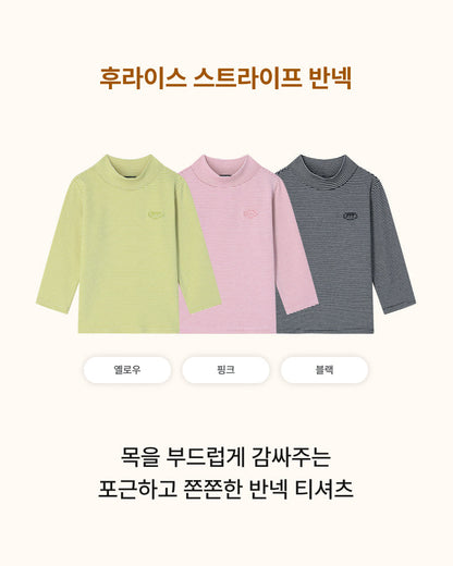 [26F] Fleece Striped Half-Neck Top