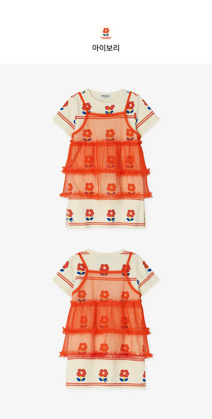 [26S] Flower Tulle Layered Dress