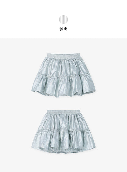 [26S] Glossy Shirring Skirt