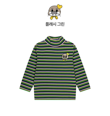 Double Brushed Fleece Stripe Turtleneck T-Shirt
