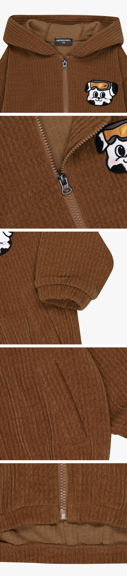 Corduroy Ear Flap Hooded Zip-Up