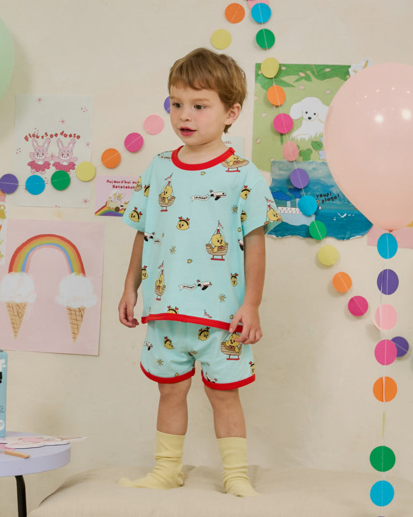 [26S] Cotton Modal All-Over Short Sleeve Loose Fit Loungewear