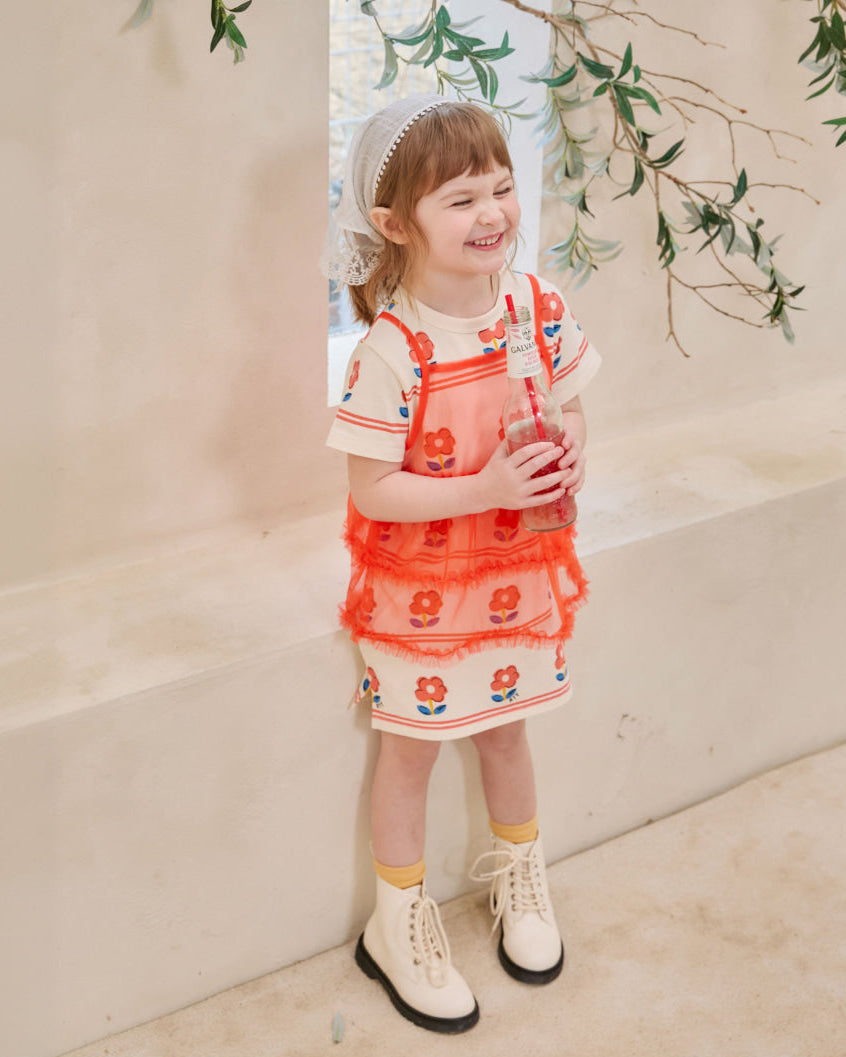 [26S] Flower Tulle Layered Dress