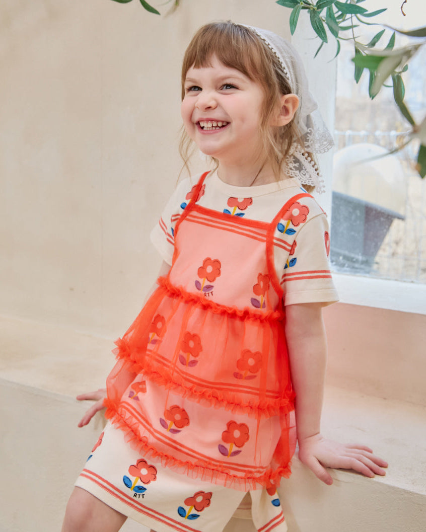 [26S] Flower Tulle Layered Dress