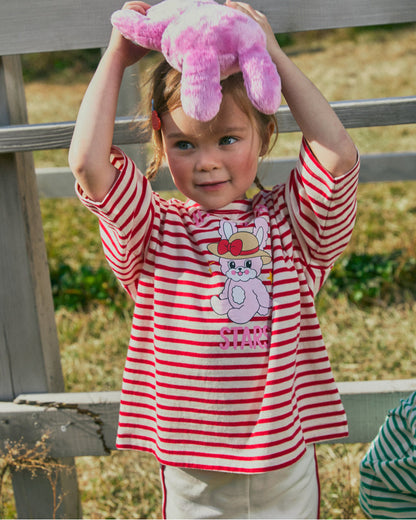 Single Jersey Stripe 3/4 Sleeve T-Shirt