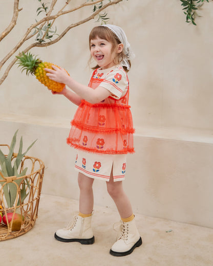 [26S] Flower Tulle Layered Dress