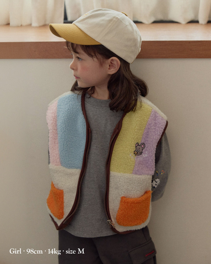 [26F] Paneled Color-Block Fleece Vest
