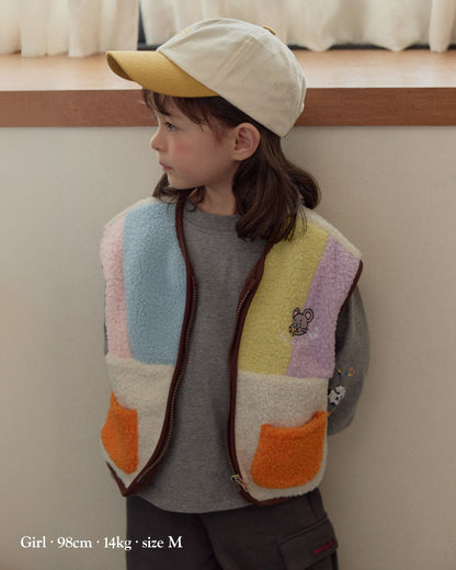 [26F] Paneled Color-Block Fleece Vest