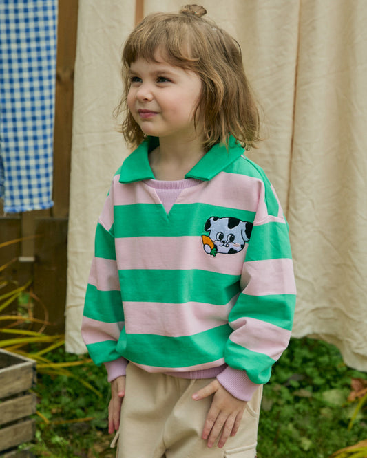 Mini French Terry Striped Collar Sweatshirt