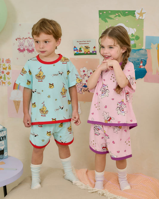 [26S] Cotton Modal All-Over Short Sleeve Loose Fit Loungewear
