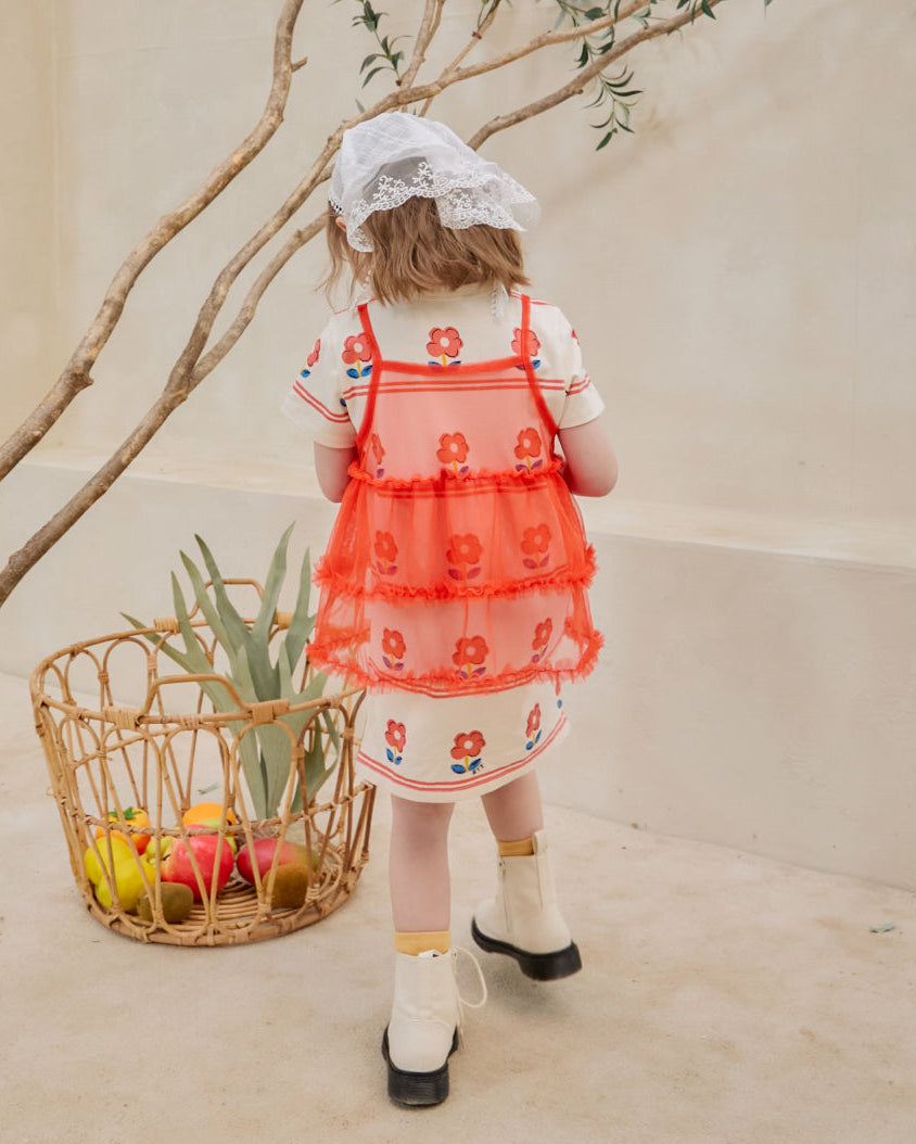 [26S] Flower Tulle Layered Dress