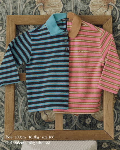 [26F] Striped Collar T-Shirt