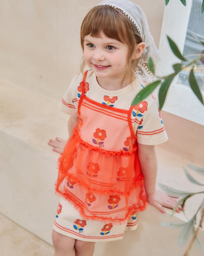 [26S] Flower Tulle Layered Dress