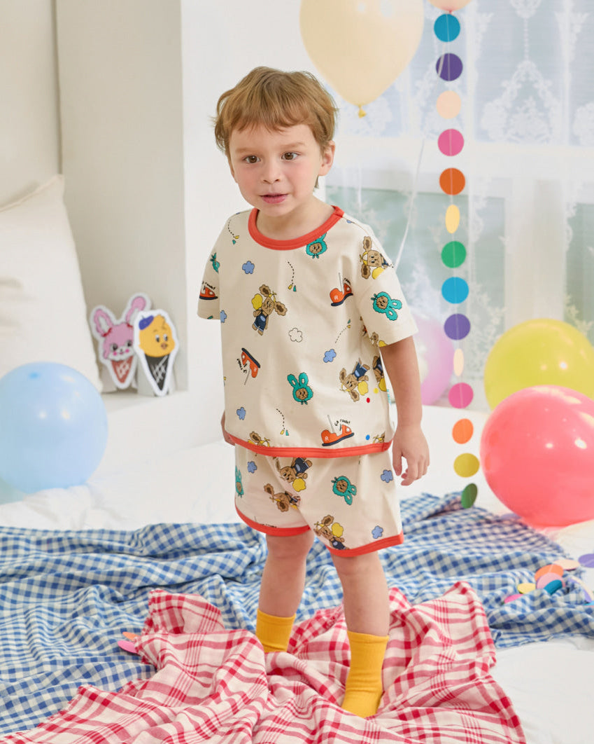 [26S] Cotton Modal All-Over Short Sleeve Loose Fit Loungewear